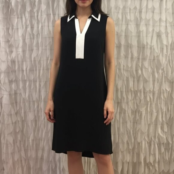 Vicky Tiel Black & Cream Accent Sleeveless Shift Dress - Women's Size 4 - Picture 6 of 7